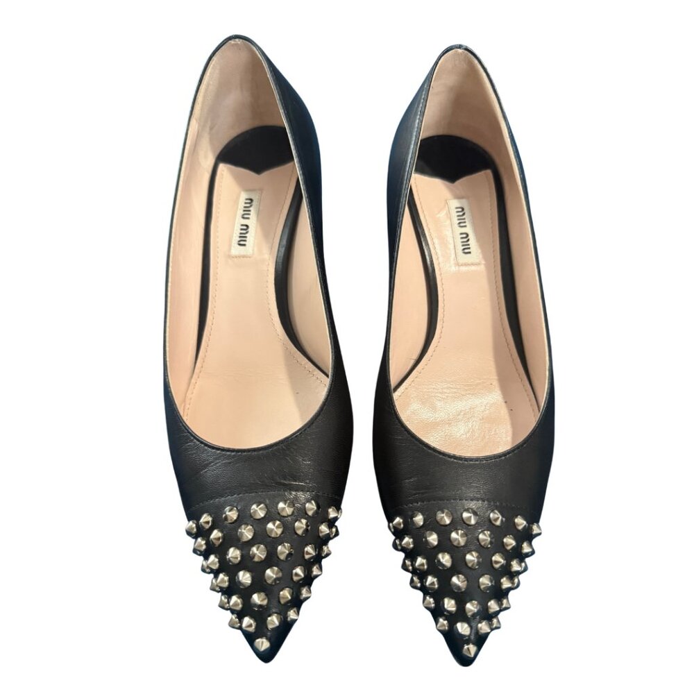Miu Miu Black Heeled Shoes with Studded Design